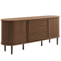 Modway - Harlan 67" cannelé Armoire ovale à buffet - Noyer-Détails cannelés verticaux et horizontaux