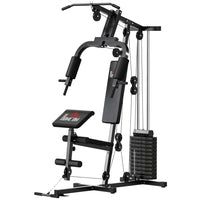 Soozier - Équipement de gym à domicile, machine d'entraînement avec poids-Les exercices incluent : écarté couché, poulie haute/basse, développé couché, flexion des bras, extension des jambes et flexion des jambes 