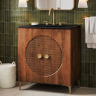 Modway - Vernon 30" Bois cannelé Armoire de coiffeuse avec évier - Noir noyer-Pieds métalliques et boutons ronds