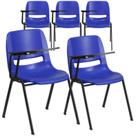 Flash Furniture - Chaise coquille ergonomique bleue avec accoudoir-tablette rabattable pour droitiers-Ensemble de 5 chaises multi-usages à accoudoir-tablette