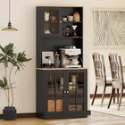HOMCOM - Armoire de cuisine avec 3 unités, 2 étagères ouvertes et plan de travail - noir-2 armoires, 1 armoire ouverte et une étagère ouverte sur le dessus offrent un espace de rangement généreux 