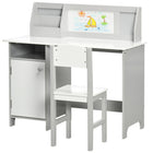 Qaba - Ensemble bureau et chaise pour enfants (2 pièces) avec tableau blanc et rangement - Gris-Économisez du papier et soyez plus respectueux de l'environnement avec un tableau blanc pour dessiner  