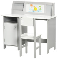 Qaba - Ensemble bureau et chaise pour enfants (2 pièces) avec tableau blanc et rangement - Gris-Économisez du papier et soyez plus respectueux de l'environnement avec un tableau blanc pour dessiner  