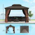 Outsunny - Tonnelle d'extérieur à toit rigide 10' x 12' - marron-Toit en panneaux d'acier galvanisé pour la stabilité 