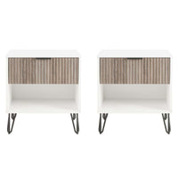 Manhattan Comfort - Table de nuit moderne DUMBO 20,07" à 1 tiroir - Blanc et gris rustique - Lot de 2-Moderne-contemporain avec une touche de glamour - Table de nuit pour chambre et salon, lot de 2