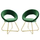 Modway - Nouvelle Performance Velvet Chaise à manger Ensemble de 2 - Émeraude d’or-Chaises de salle à manger rétro modernes