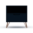 Manhattan Comfort - Rockefeller Table de Nuit 1 Tiroir Style Mid-Century Modern 51 cm - Tatiana Bleu Minuit - Lot de 2-Comprend 1 étagère ouverte et 1 tiroir