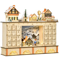 HOMCOM - Calendrier de l’Avent lumineux boutique avec tiroirs compte à rebours - village-Design 2 en 1, calendrier de l'avent de Noël et décoration de Noël 