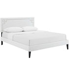 Modway - Josie Vinyle Lit à plateforme Queen avec pieds carrés effilés, Blanc-Cadre en bois / panneau en particules