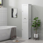 HOMCOM - Armoire de rangement haute pour salle de bain avec portes, tiroir et étagère réglable - blanc-Les étagères à l'intérieur sont réglables sur trois niveaux différents 