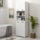 Kleankin - Armoire de rangement haute pour salle de bain avec portes et placards - blanc-Le design anti-basculement garantit la sécurité 