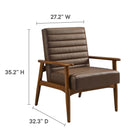 Modway - Jensen Cuir végane Chaise d’accent - Brun noyer-Touffage en chenal horizontal