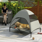 PawHut - Lit pour chien surélevé d’extérieur avec auvent, lit pour chien surélevé - gris clair-Les fenêtres en maille maintiennent la respirabilité et le confort 