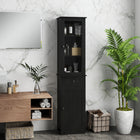 Kleankin - Armoire de rangement de salle de bain mince avec étagères ajustables et tiroir - noir-Deux étagères réglables à 3 niveaux pour un rangement flexible 
