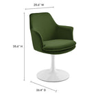 Modway - Lippa Salle à manger pivotante Performance Velvet Fauteuil - Vert mousse blanche-Fauteuil de salle à manger avec base de piédestal