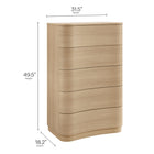 Modway - Mirae 5 tiroirs Commode courbe, Chêne léger à la brosse-Façades de tiroirs sculptées et courbées