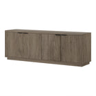 Hudson&Canal - Meuble TV Mansfield pour téléviseurs jusqu'à 78" - Chêne gris vieilli-Le dessus a une capacité de poids de 75 lb, les étagères inférieures peuvent supporter 25 lb chacune
