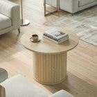 HOMCOM - Table basse ronde avec base à colonnes à lattes - bois naturel-La structure en MDF et acier supporte jusqu’à 22 lb en toute sécurité