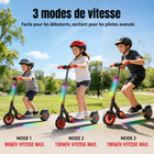 Gyrocopters - Trottinette électrique pour enfants Flash KidZ - Vitesse 19 km/h - Autonomie 11 km - Éclairage LED - Rouge-Équipé à la fois d'un frein électrique activé au pouce et d'un frein au pied traditionnel sur le garde-boue arrière pour un freinage fiable