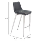 Zuo - Magnus Tabouret de bar - Noir/Argent - Ensemble de 2-Garantie limitée de 3 ans