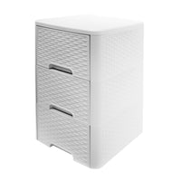 Modern Homes – Meuble de rangement à 3 tiroirs style rotin – Blanc-Finition blanche épurée avec un motif de tiroirs contemporain effet rotin