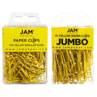JAM Paper - Paquet combiné de trombones colourés - standard et jumbo - trombones jaunes - 1 paquet de 100 et 1 paquet de 75-Couleur : Jaune