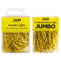 JAM Paper - Paquet combiné de trombones colourés - standard et jumbo - trombones jaunes - 1 paquet de 100 et 1 paquet de 75-Couleur : Jaune