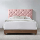 Modway - Rhiannon Touffe de diamant Velours Performance Rembourré Lit Queen, Noyer Rose poussiéreuse-Sommier requis
