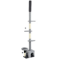 PawHut - arbre à chat du sol au plafond - hauteur réglable 87-100 po-Hauteur réglable de 88,6 po à 100,4 po (220-255 cm), s'adapte à différentes tailles de pièces 