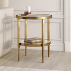 Hudson&Canal - Table d'appoint ronde Hera (50 cm de largeur) avec étagère miroir - Laiton antique-Une finition nickel satiné fabriquée à la main est appliquée sur le cadre en acier