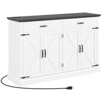 HOMCOM - Buffet de style ferme 55,1 po L - armoire de rangement - blanc-La station de charge comprend deux prises CA, un port USB et un port USB-C, avec un trou à l’arrière pour gérer efficacement les câbles 