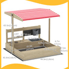 Outsunny - Bac à sable carré d'extérieur pour enfants avec couvercle - 114 x 110 cm - Bois naturel-La hauteur et l'angle de l'auvent peuvent être réglés 