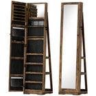 HOMCOM - Armoire à bijoux avec miroir - 15 po L x 15 po l x 63 po H - brun rustique-Design rotatif à 360° pour admirer votre beauté 