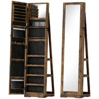 HOMCOM - Armoire à bijoux avec miroir - 15 po L x 15 po l x 63 po H - brun rustique-Design rotatif à 360° pour admirer votre beauté 