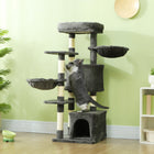 PawHut - Arbre à chat 52,5 po avec lit, condos, hamacs - gris foncé-Les condos et le lit offrent une cachette douillette pour les siestes 