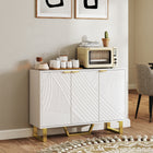 HOMCOM - Buffet 42,1 po L avec rangement - blanc-Les motifs de lignes sculptées et les poignées dorées en forme de doigt rehaussent l’attrait esthétique 