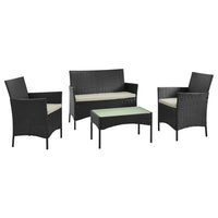 Manhattan Comfort - Ensemble de conversation moderne Imperia pour patio, 4 personnes, avec table basse - Noir et crème - Ensemble de 4-Ensemble de conversation moderne d'extérieur 4 pièces avec 2 fauteuils, 1 canapé et 1 table basse