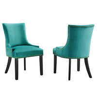 Modway - Marquis Performance Velvet Chaises de salle à manger Ensemble de 2 - Sarcelle-Cadre en bois massif