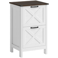 HOMCOM - Classeur 2 tiroirs pour documents Lettre/A4 - blanc vieilli-Améliore la décoration de votre bureau à domicile avec un charmant style porte de grange 
