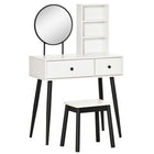 HOMCOM - Coiffeuse avec tabouret - 31,5 po L x 16,5 po l x 51,6 po H - blanc, noir-L'ensemble comprend la coiffeuse et le tabouret assorti 