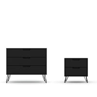 Manhattan Comfort - Rockefeller commode et table de chevet style milieu du siècle moderne - noir - ensemble de 2-Ensemble de 2 commode et table de nuit Mid-Century Modern pour chambre