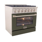 Kucht - 36 po Série KNG Cuisinière Pro Style au gaz naturel - Acier inoxydable/Vert olive-Grilles de cuisson robustes en fonte résistantes à la chaleur intense permettant de déplacer les ustensiles d’un brûleur à l’autre sans les soulever