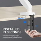 ShoppingAll - Support de moniteur VESA simple avec bras à ressort à gaz entièrement réglable et pince de bureau - Blanc-Système de pince Swift Claw : Se fixe solidement à toute surface de bureau de 0,59 à 3,94 pouces d’épaisseur, sans abîmer la table