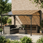 Outsunny - Pergola d’extérieur 11 pi l x 10 pi L - gazebo adossé à toit rigide mural-Cette pergola comprend des boulons et des piquets pour une stabilité sur béton ou gazon