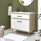 Modway - Maverick 36" Vanette de salle de bain - Chêne blanc-Bassin d’évier en céramique