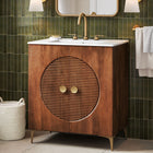Modway - Vernon 30" Bois cannelé Armoire de coiffeuse avec évier - Blanc noyer-Pieds métalliques et boutons ronds