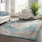 Modway - Success Médaillon vintage floral vieilli Anisah Tapis de comédie 8 pi l x 10 pi L - Bleu ivoire clair, jaune, orange-Tissage serré à poil bas