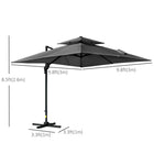 Outsunny - Parasol déporté de patio 10 pi L x 10 pi l, gris charbon-Conception à double toit pour augmenter la circulation de l'air  