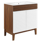 Modway - Render 30" Armoire à coiffeuse de salle de bain - Blanc Noyer Blanc-Style moderne du milieu du siècle