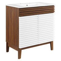 Modway - Render 30" Armoire à coiffeuse de salle de bain - Blanc Noyer Blanc-Style moderne du milieu du siècle